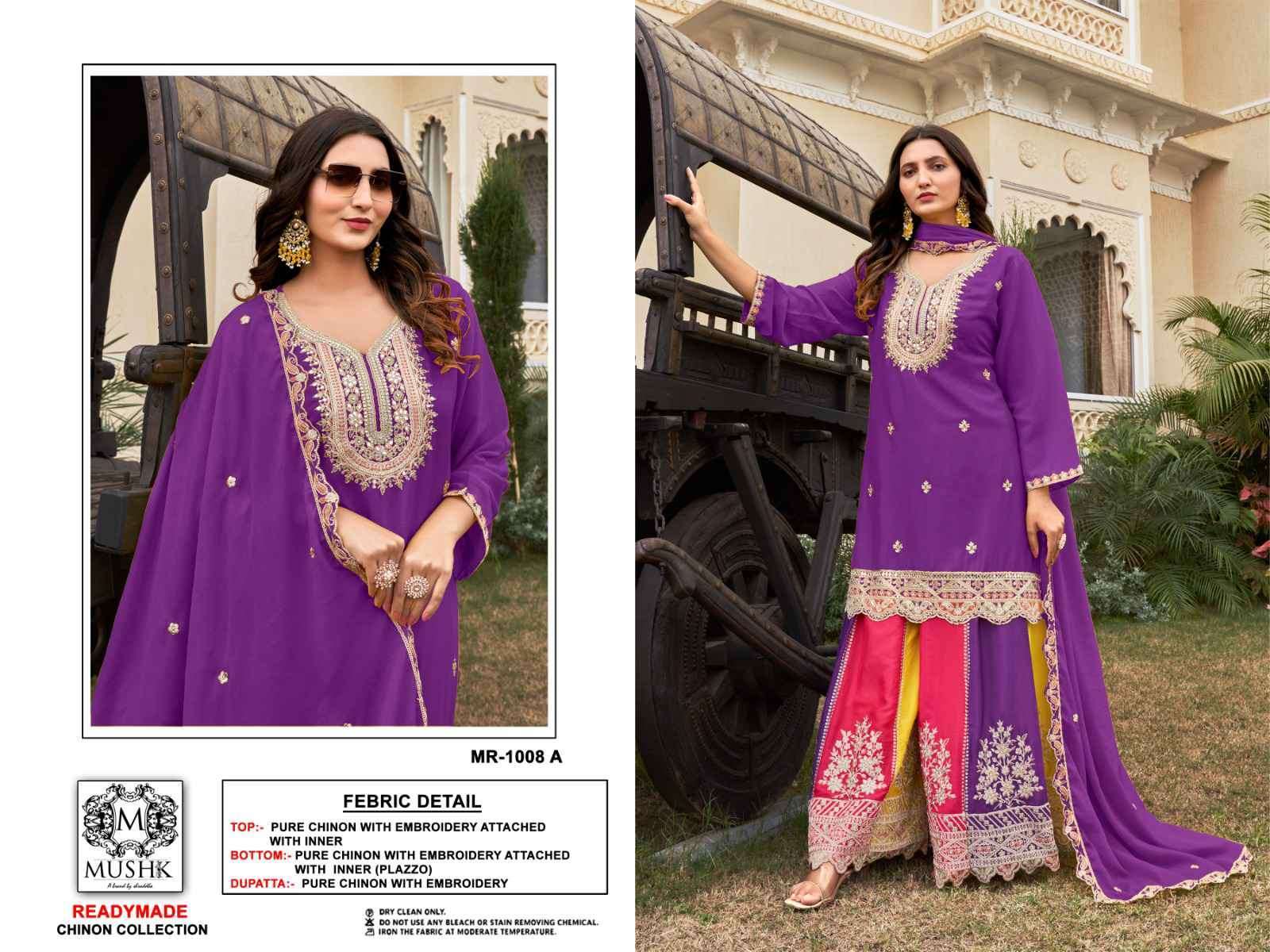 MUSHQ MR 1008 COLORS PURE CHINON READYMADE PARTYWEAR DRESS COLLECTION BEST RATE EXPORTER 2025