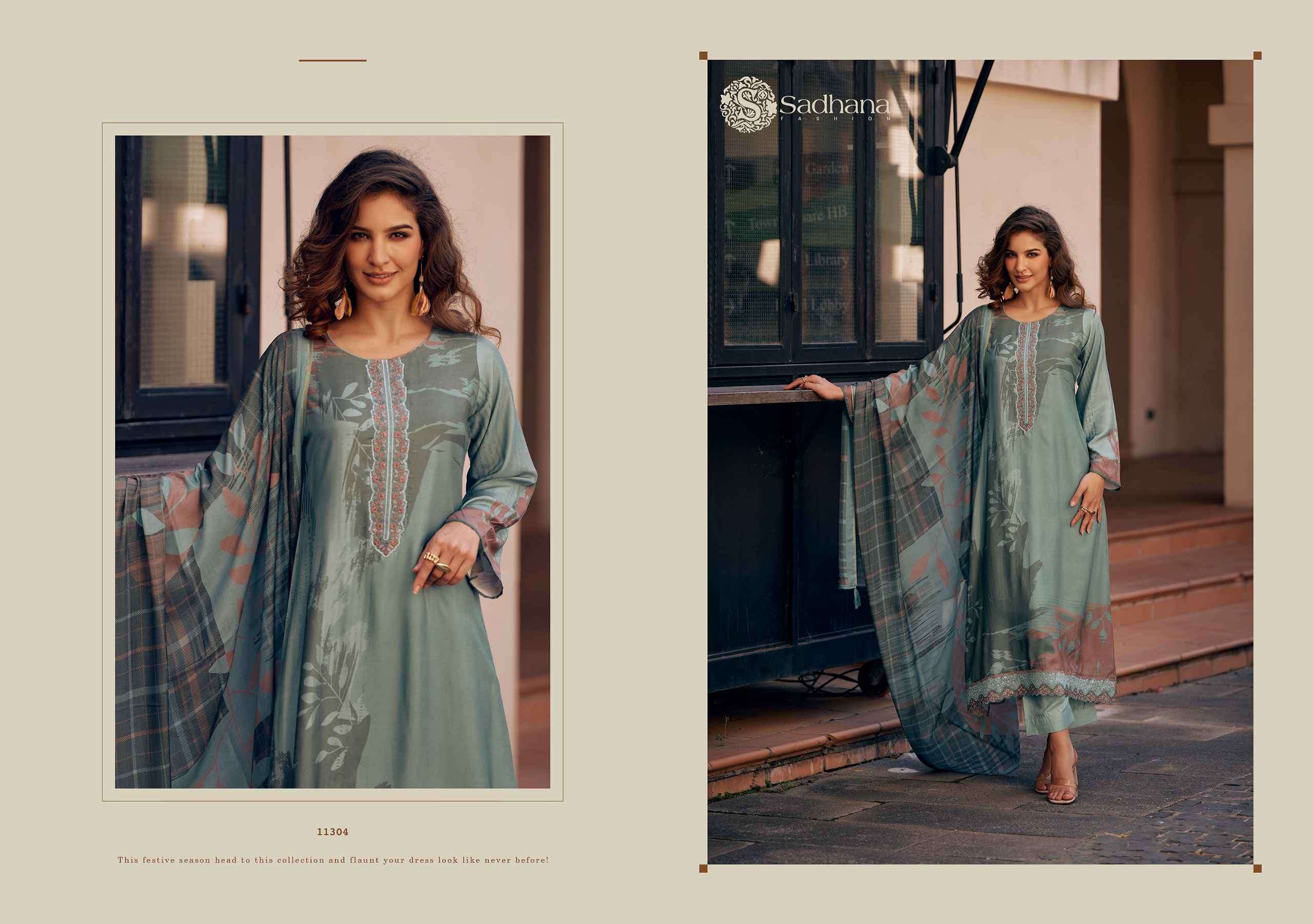 SADHANA FREYA PURE MUSLIN SILK FANCY SUIT CATALOG EXPORTER 2025
