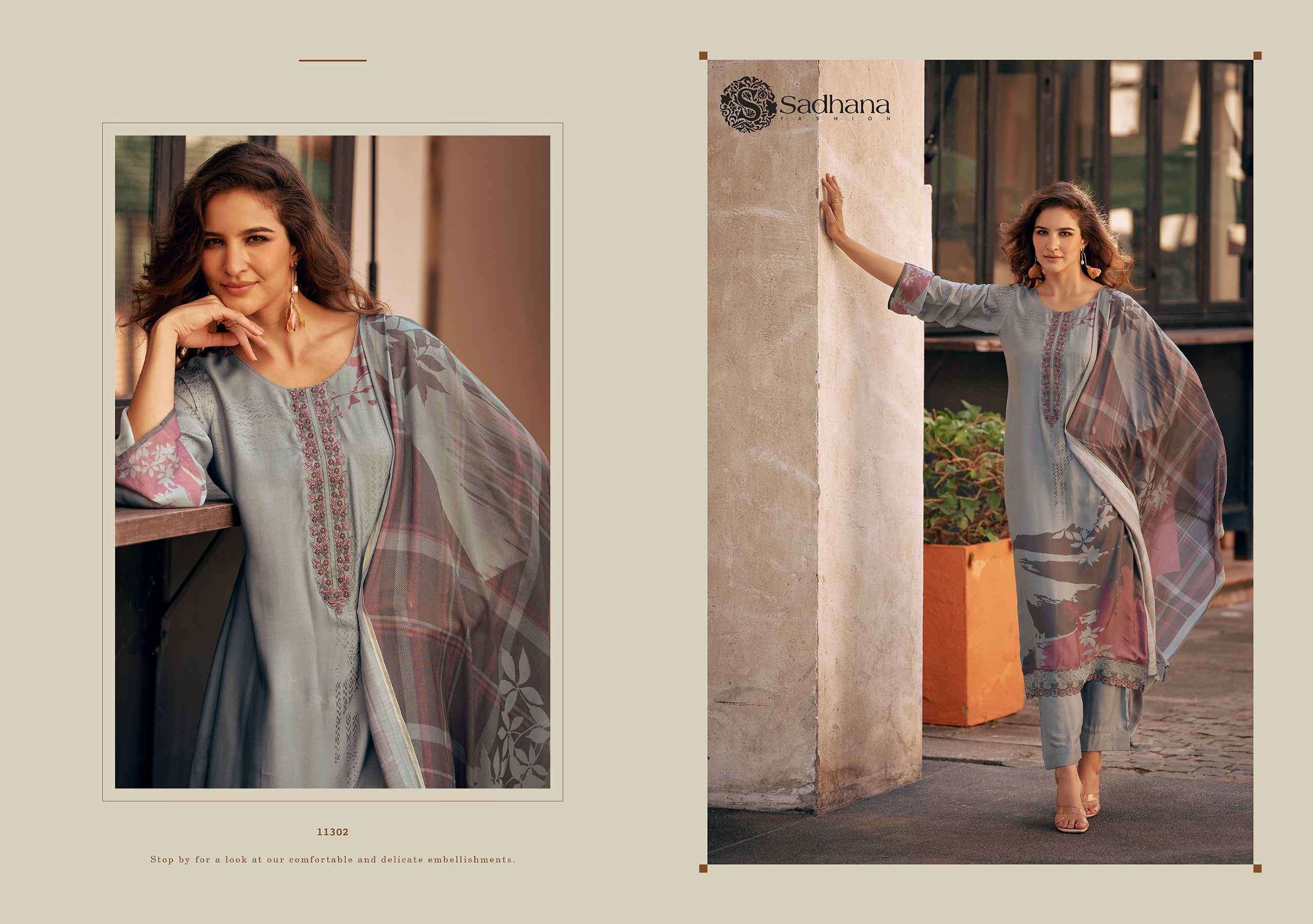 SADHANA FREYA PURE MUSLIN SILK FANCY SUIT CATALOG EXPORTER 2025
