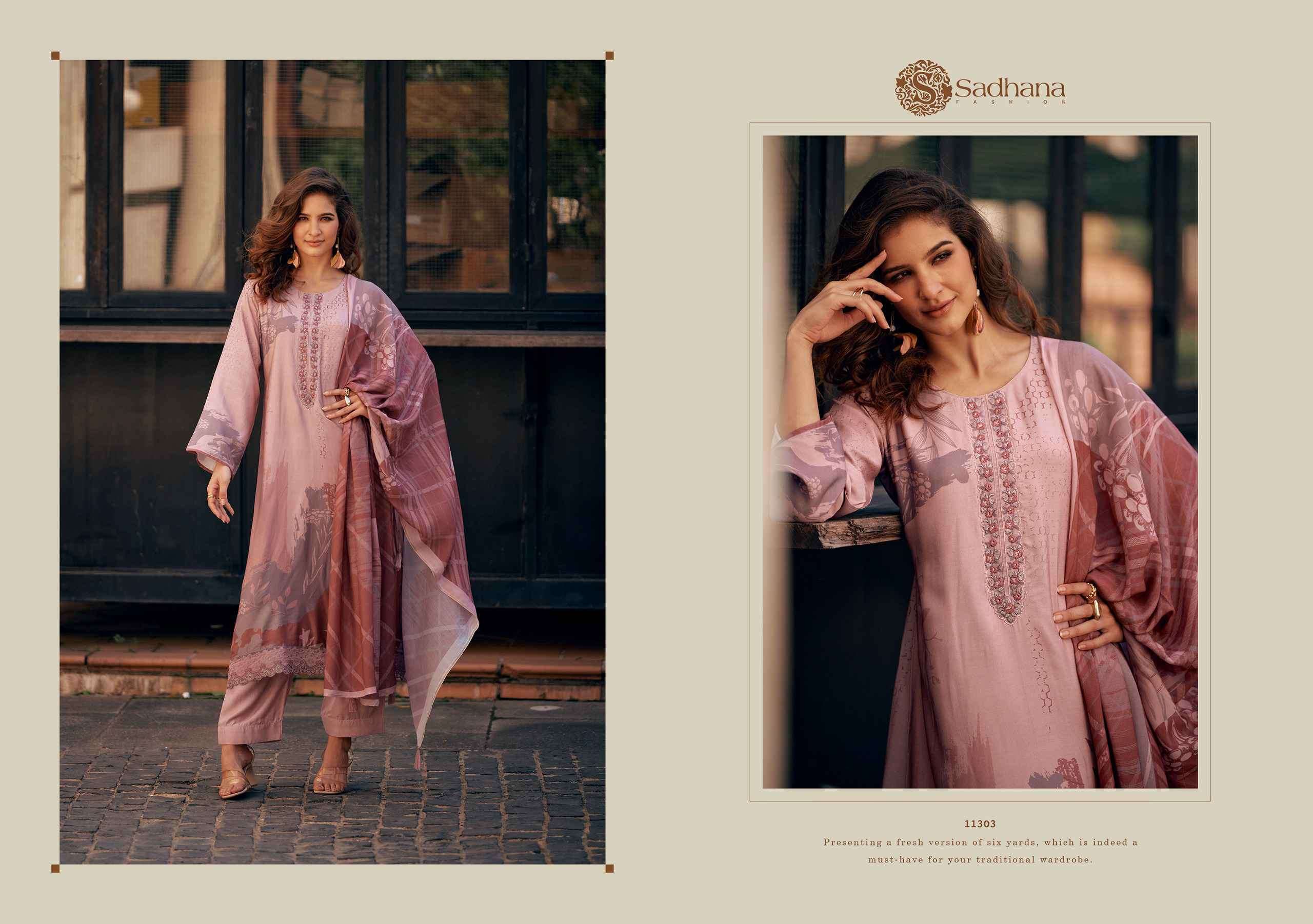 SADHANA FREYA PURE MUSLIN SILK FANCY SUIT CATALOG EXPORTER 2025