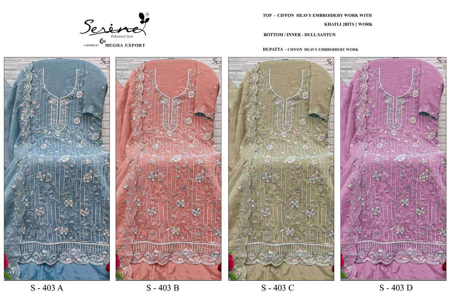 SERENE S 403 COLORS DESIGNER WORK PAKISTANI SUIT CATALOG EXPORTER 2025
