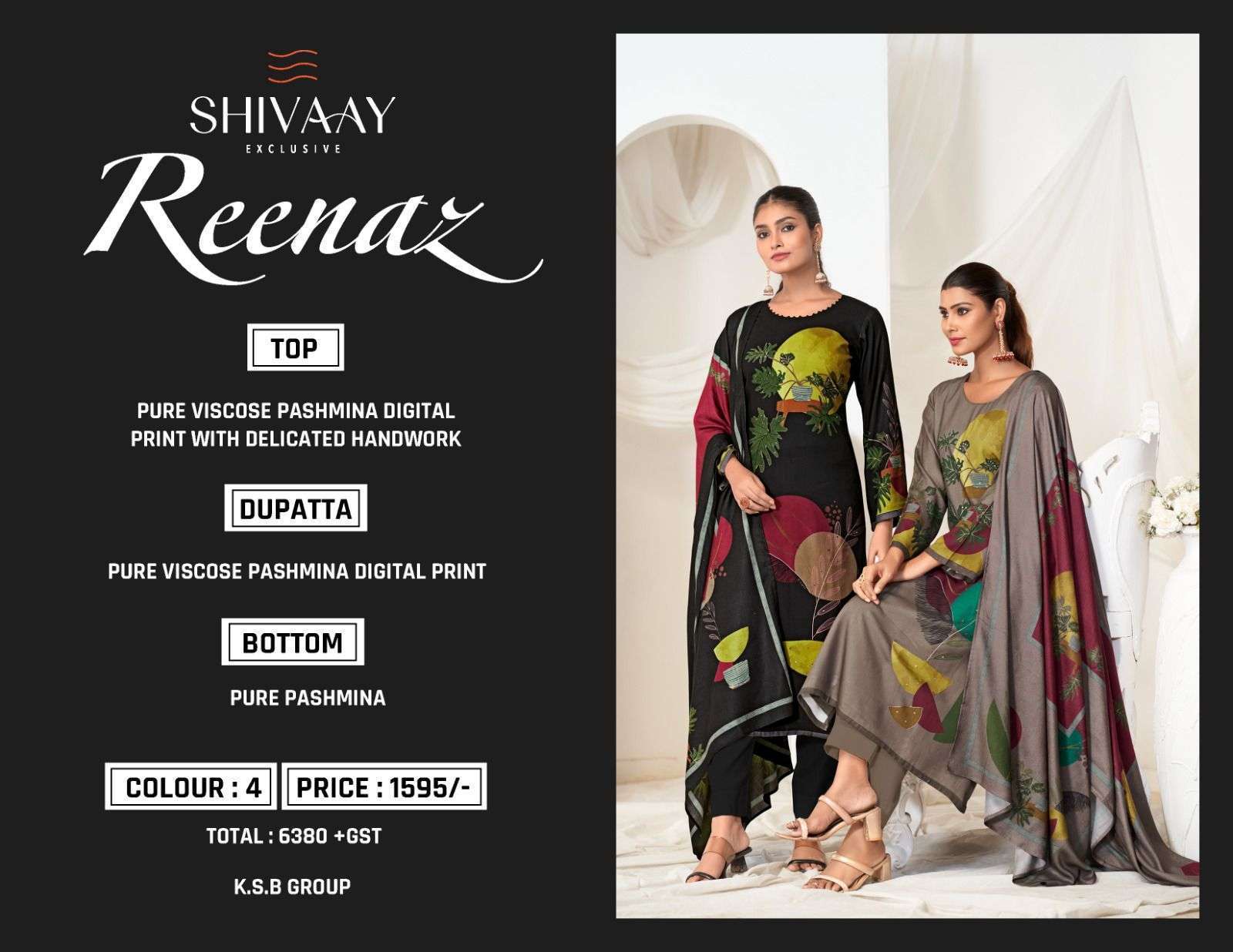 SHIVAAY REENAZ VISCOSE PASHMINA DIGITAL PRINT HANDWORK WINTER LADIES SUIT CATALOGUE 2025