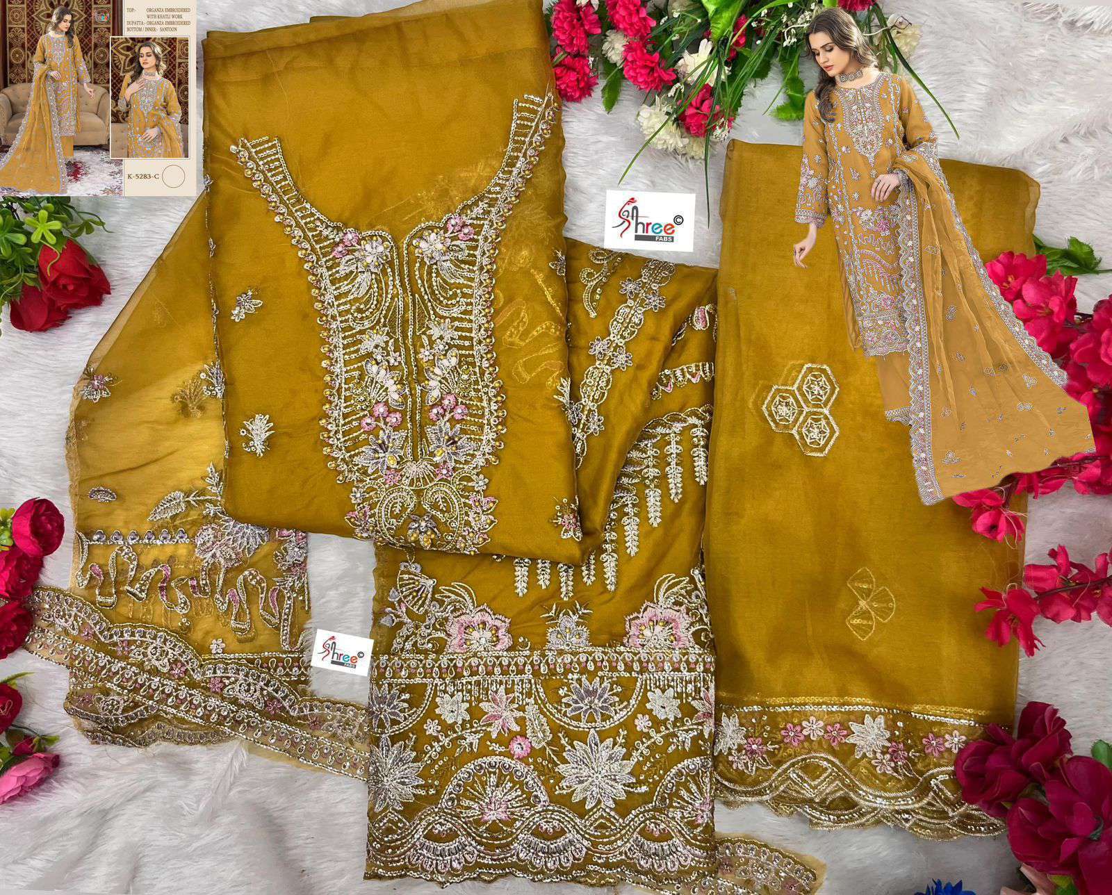 SHREE FAB K 5283 COLORS HEAVY ORGANZA SUIT CATALOG WHOLESALER 2025