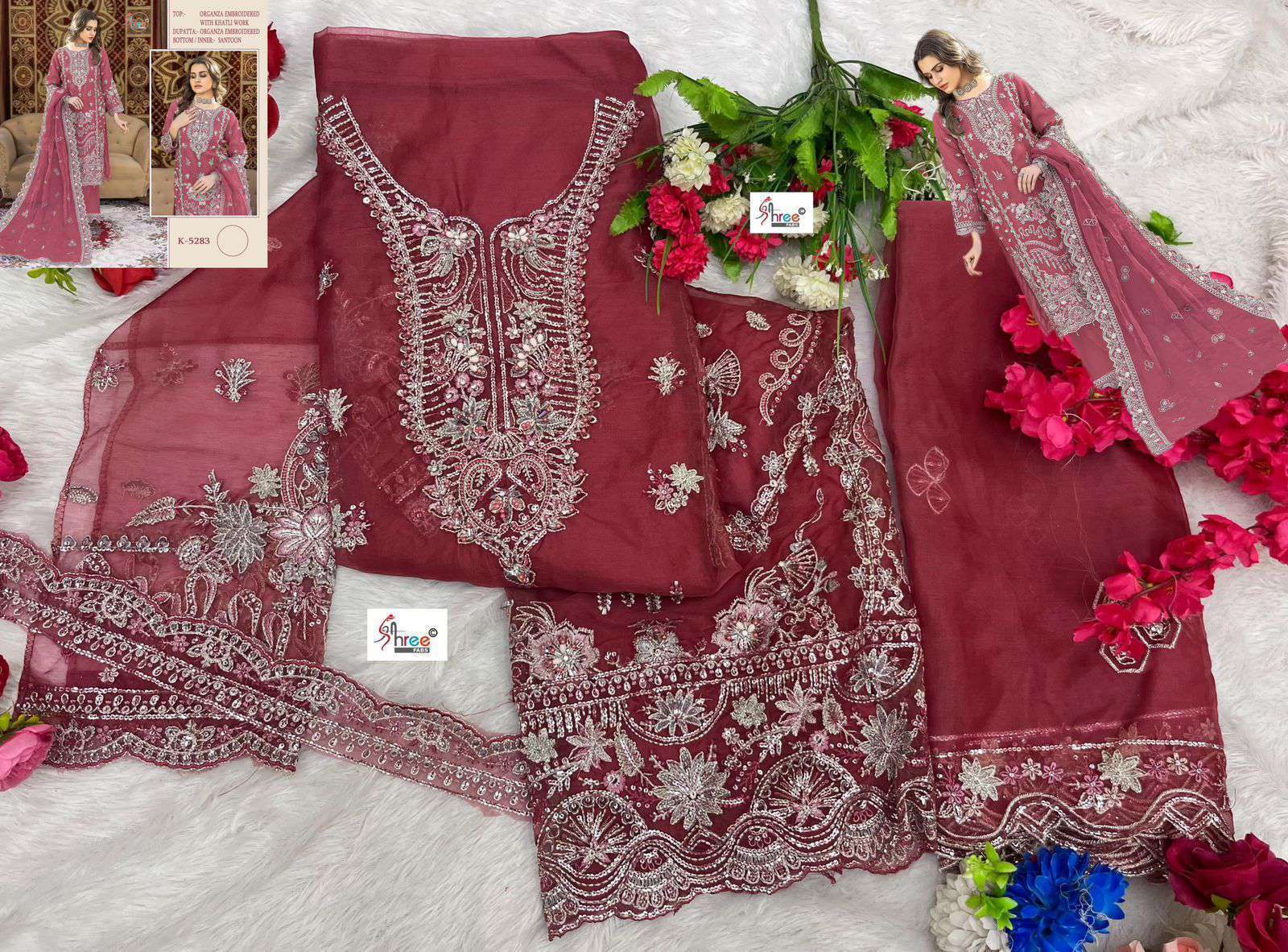 SHREE FAB K 5283 COLORS HEAVY ORGANZA SUIT CATALOG WHOLESALER 2025