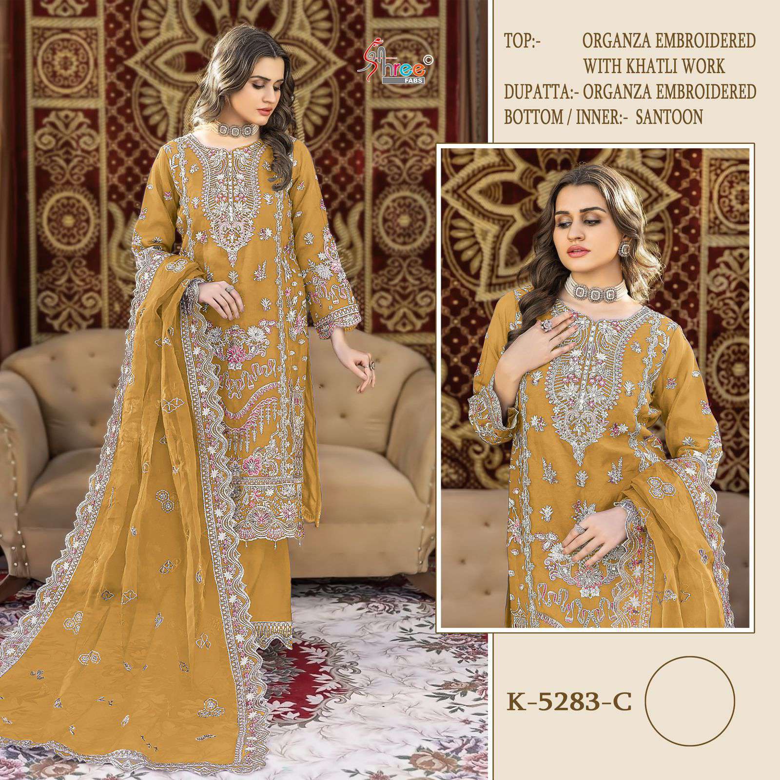 SHREE FAB K 5283 COLORS HEAVY ORGANZA SUIT CATALOG WHOLESALER 2025