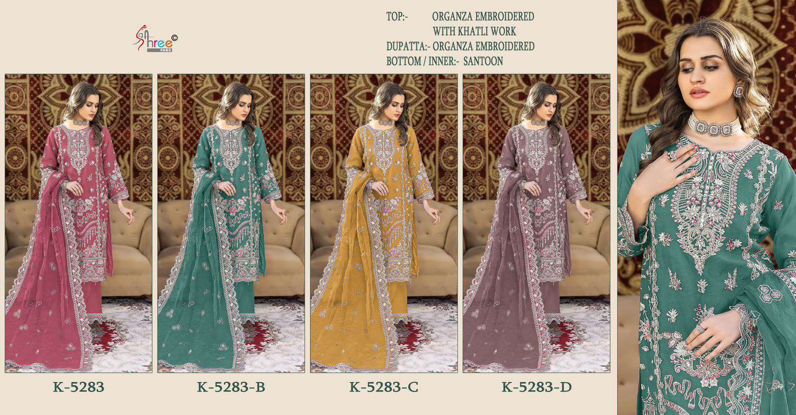 SHREE FAB K 5283 COLORS HEAVY ORGANZA SUIT CATALOG WHOLESALER 2025