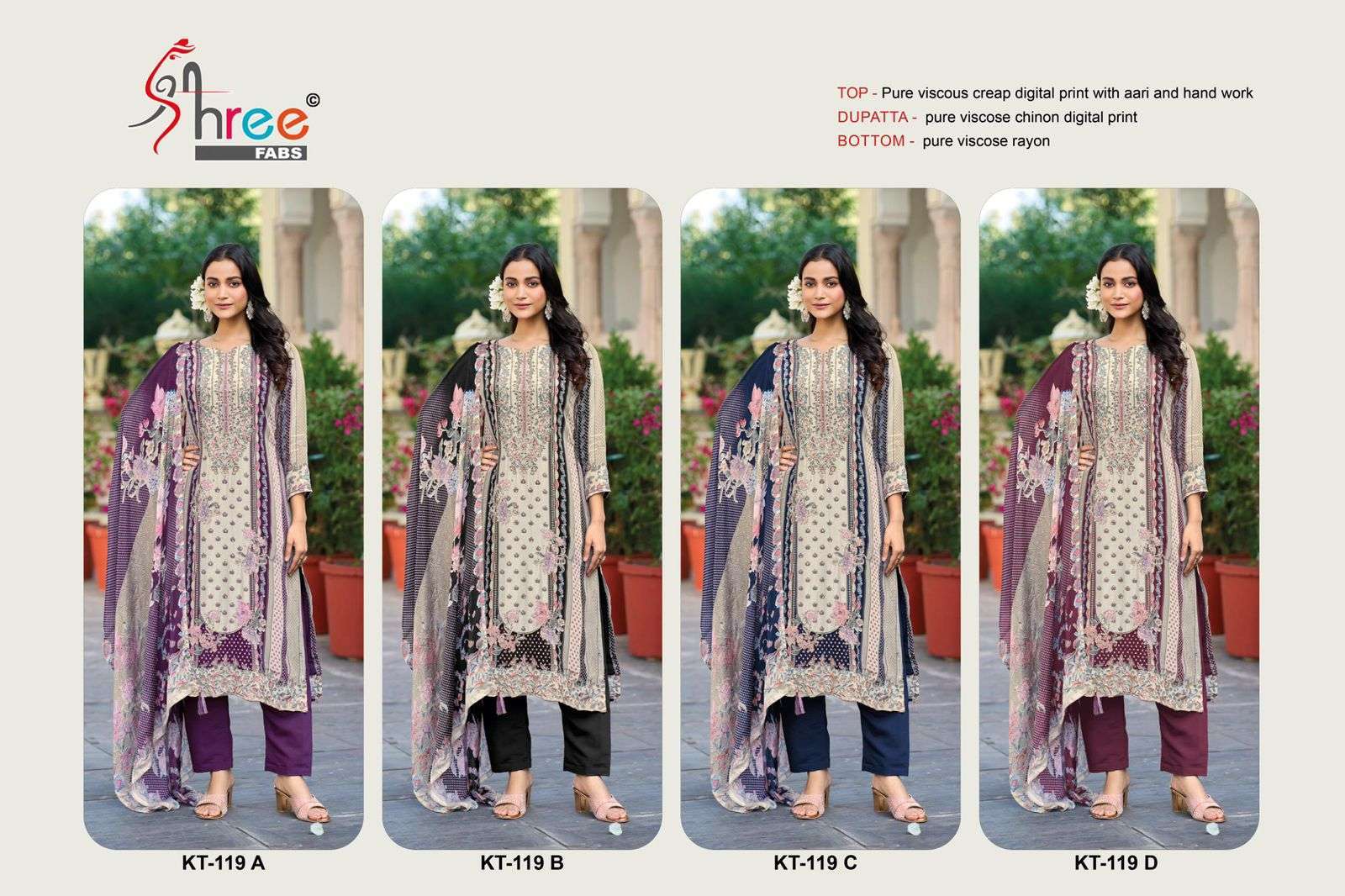 SHREE FAB KT 119 COLORS DIGITAL PRINT CRAPE SUIT READYMADE WHOLESALER 