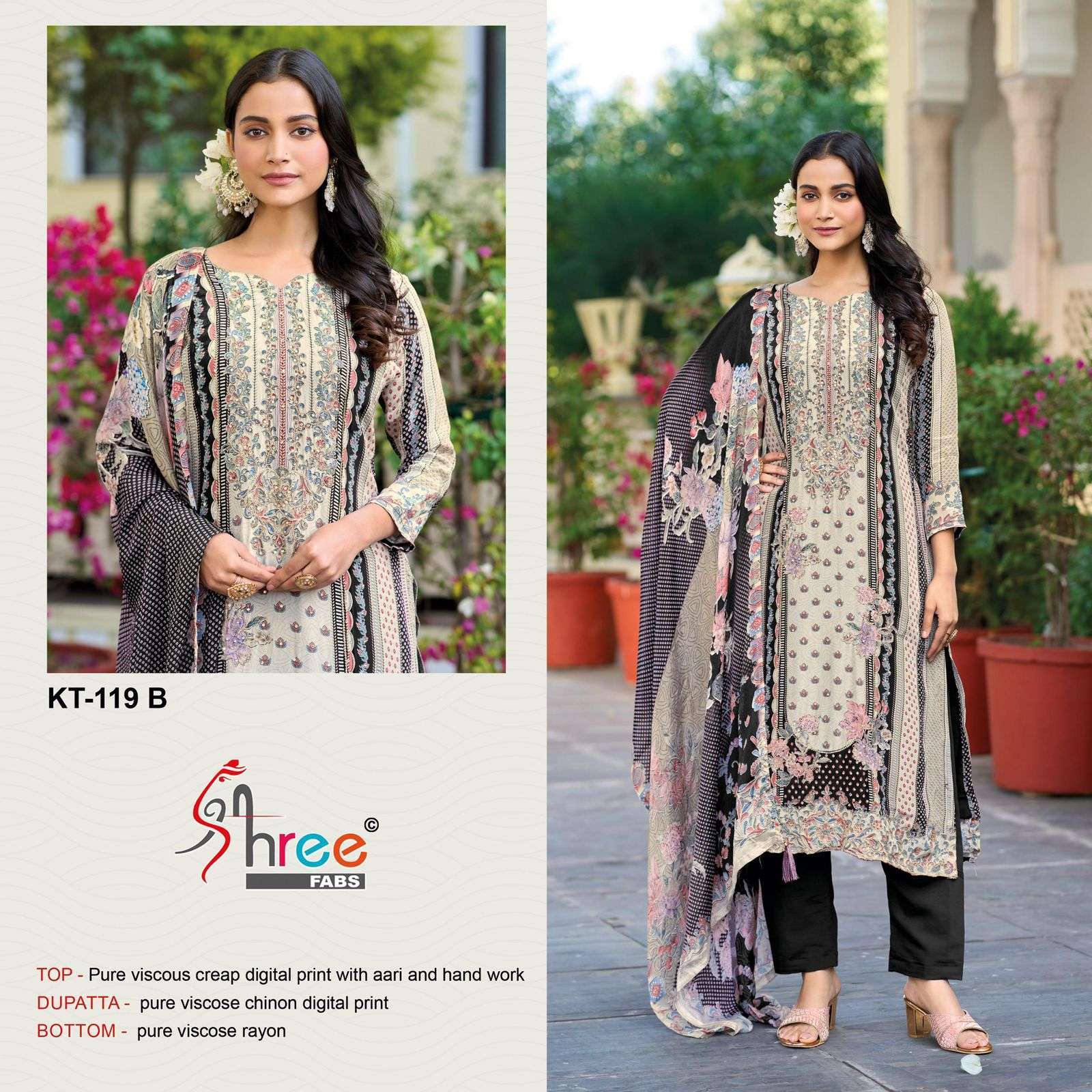 SHREE FAB KT 119 COLORS DIGITAL PRINT CRAPE SUIT READYMADE WHOLESALER 