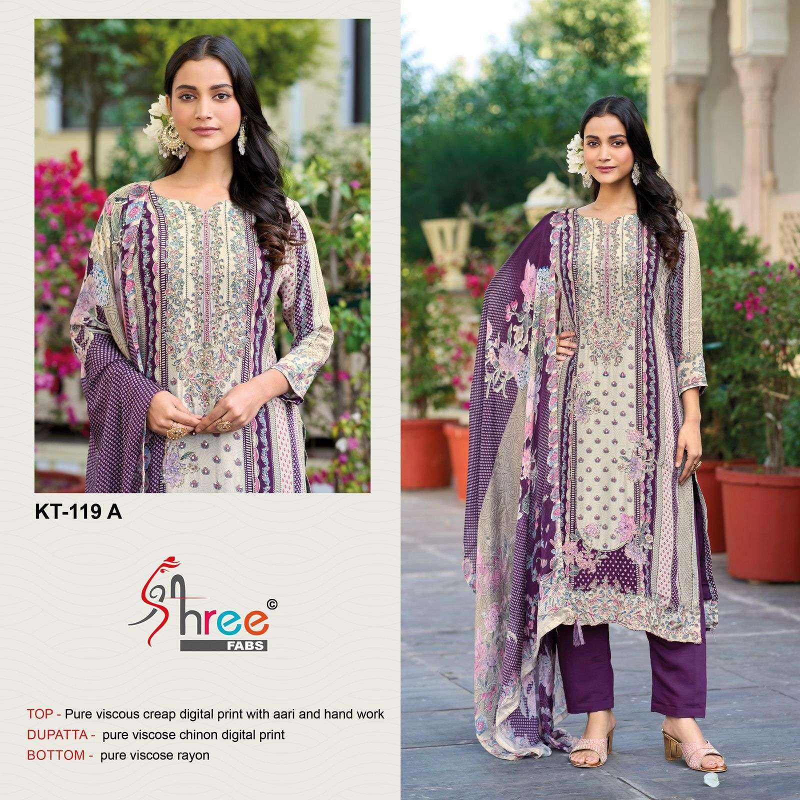 SHREE FAB KT 119 COLORS DIGITAL PRINT CRAPE SUIT READYMADE WHOLESALER 