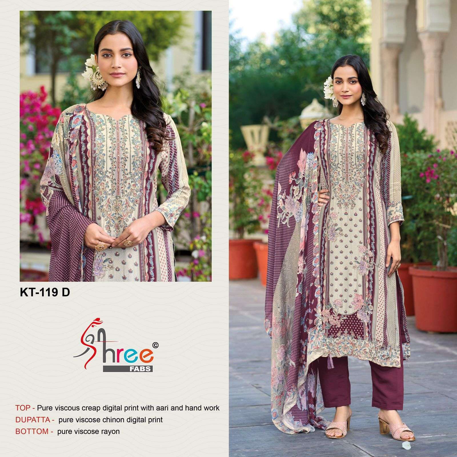 SHREE FAB KT 119 COLORS DIGITAL PRINT CRAPE SUIT READYMADE WHOLESALER 