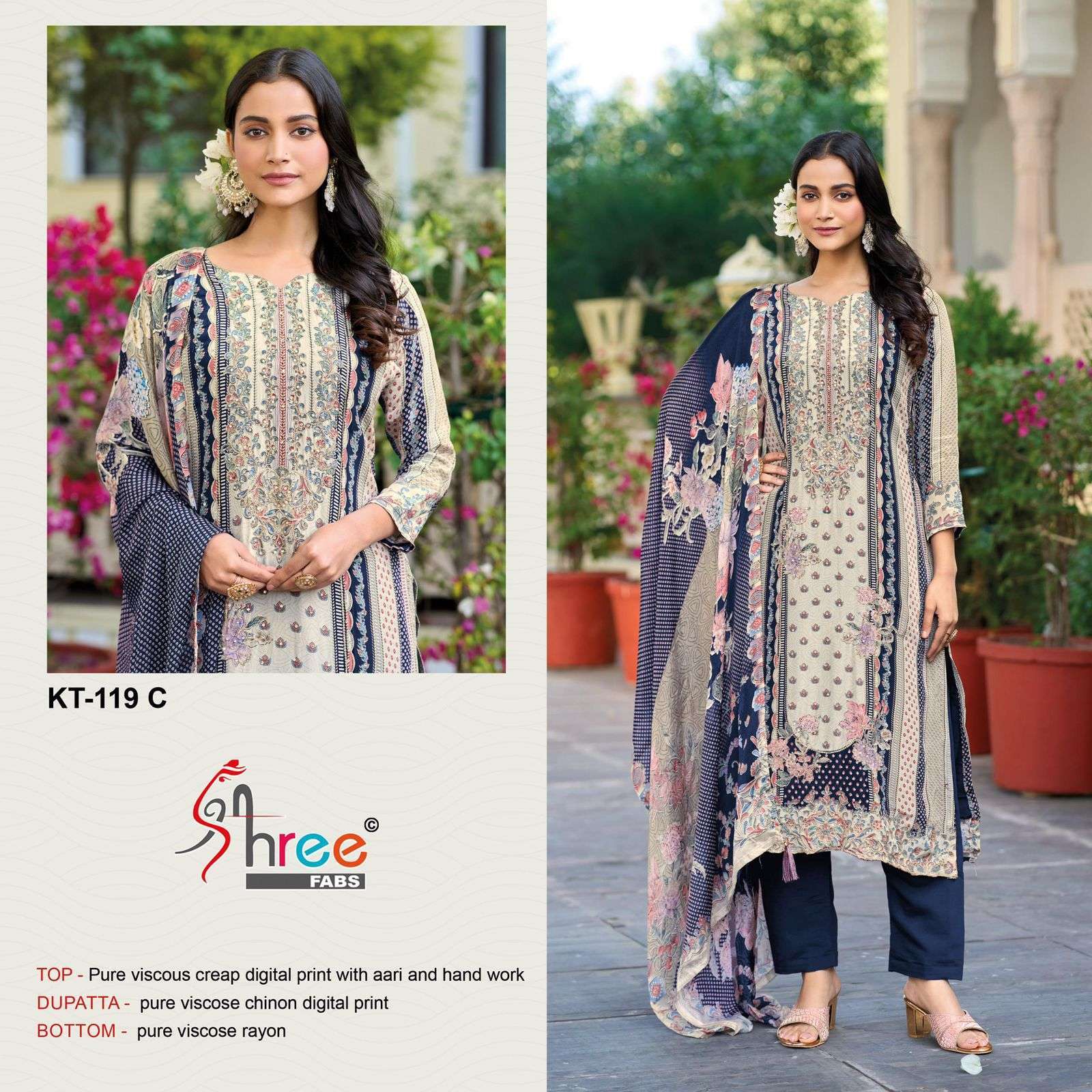 SHREE FAB KT 119 COLORS DIGITAL PRINT CRAPE SUIT READYMADE WHOLESALER 