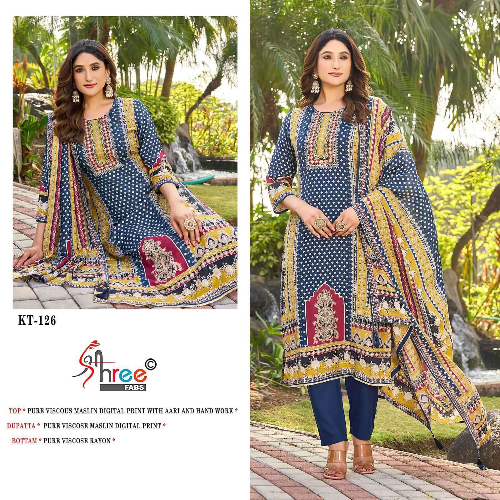 SHREE FAB KT 126 COLORS PAKISTANI MUSLIN LADIES DRESS COLLECTION WHOLESALE PRICE 