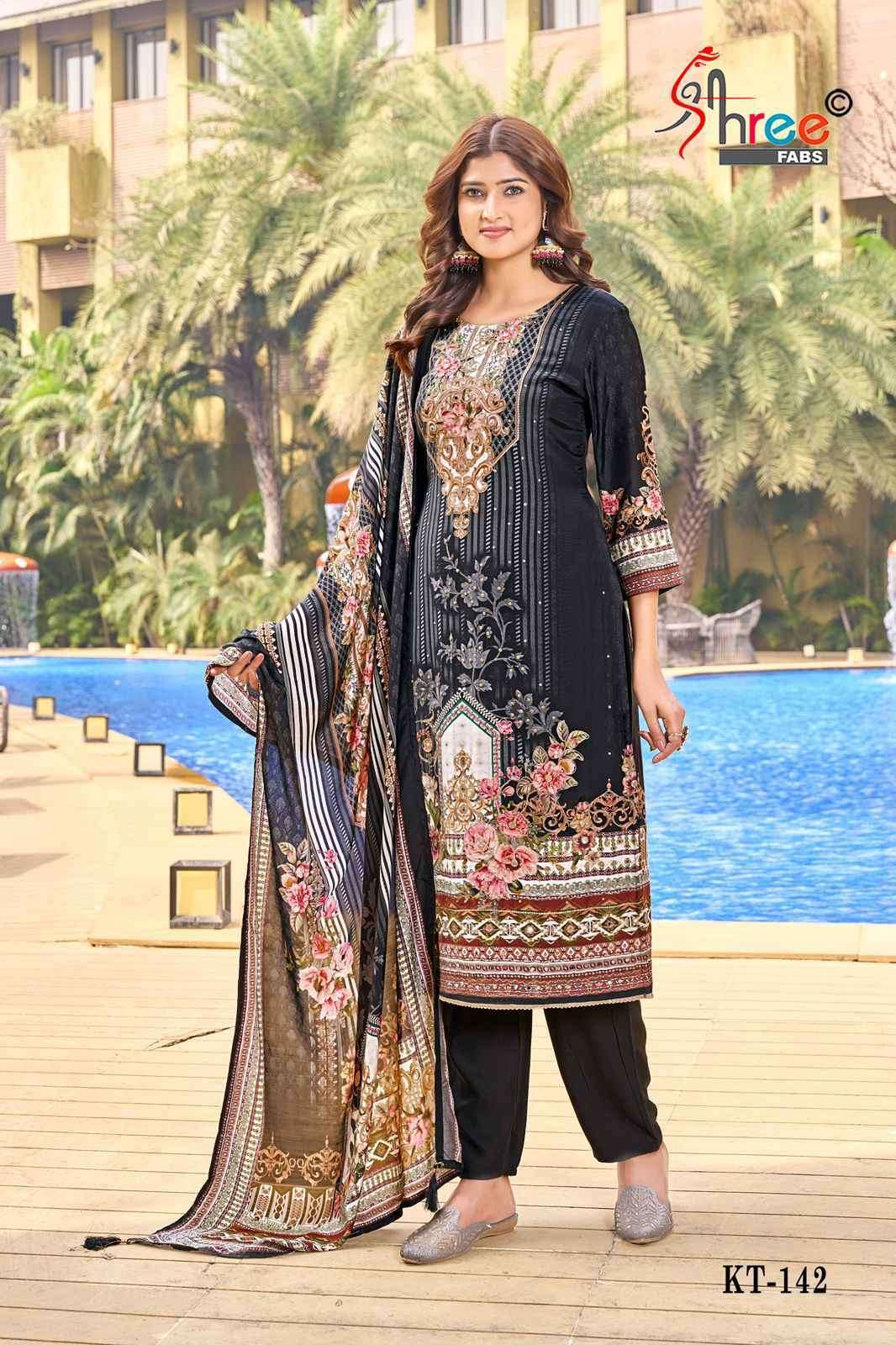 SHREE FAB KT 142 COLORS FANCY MUSLIN SALWER KAMEEZ SALWER SUIT COLLECTION BEST RATE DEALER 2025