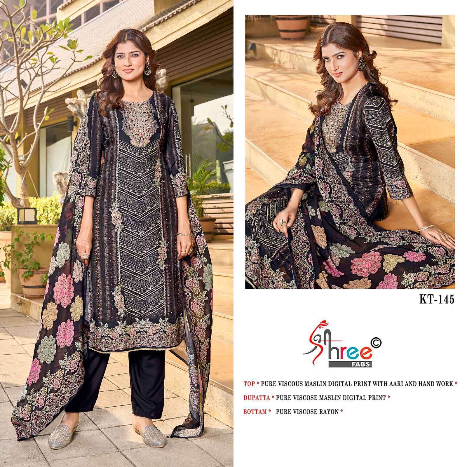SHREE FAB KT 145 COLORS FANCY MUSLIN SALWER KAMEEZ SALWER SUIT COLLECTION BEST RATE DEALER 2025