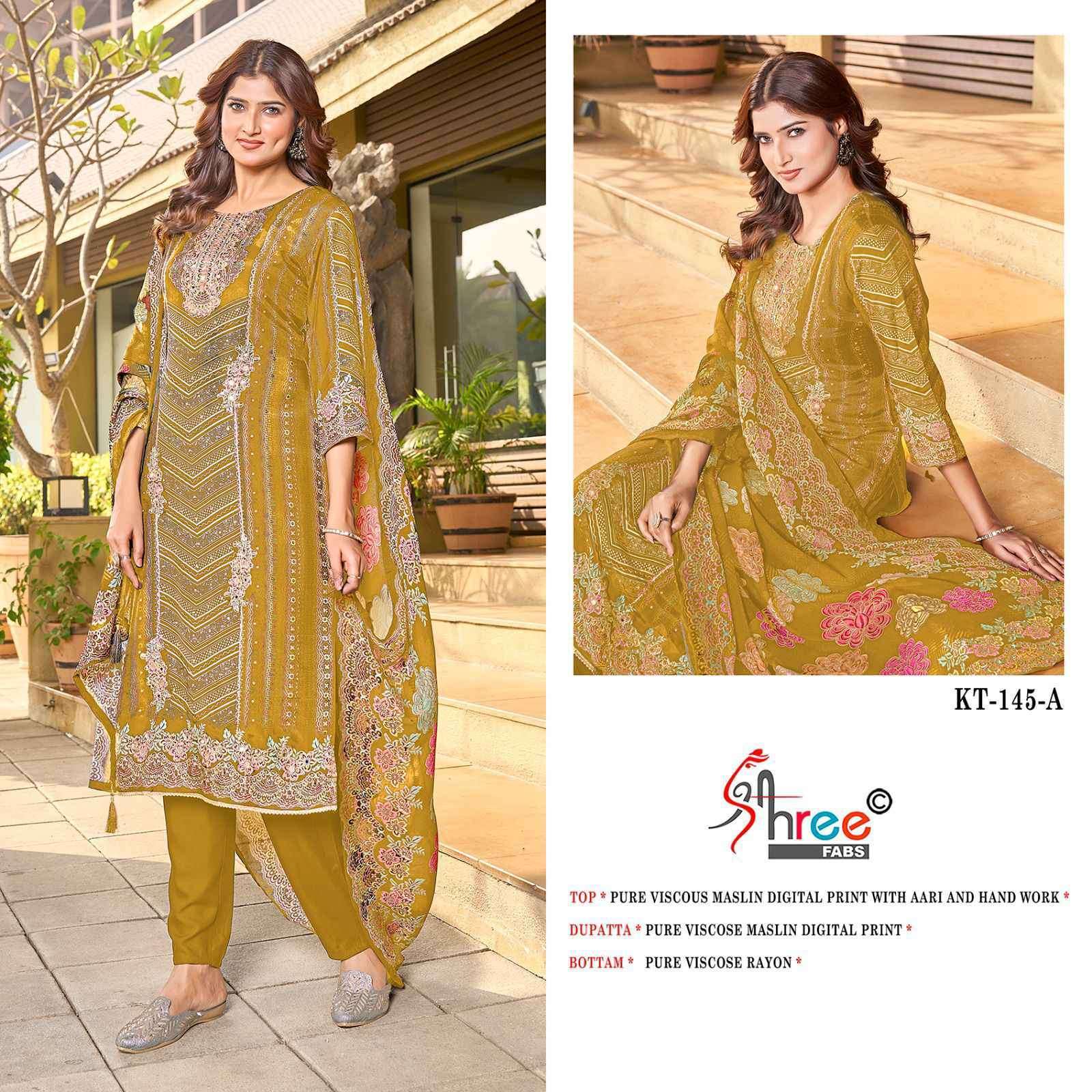 SHREE FAB KT 145 COLORS FANCY MUSLIN SALWER KAMEEZ SALWER SUIT COLLECTION BEST RATE DEALER 2025