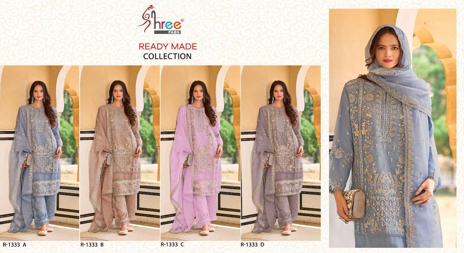 SHREE FAB R 1333 COLORS PARTYWEAR READYMADE DESIGNER SUIT WHOLESALER 2025