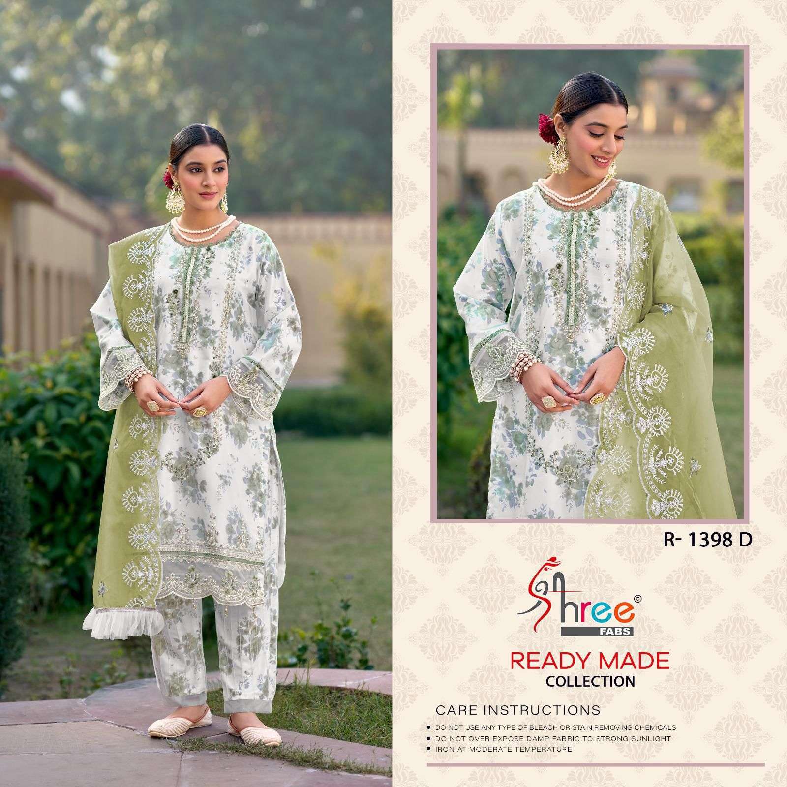 SHREE FAB R 1398 COLORS HEAVY ORGANZA PAKISTANI READYMADE SUIT WHOLESALER 2025
