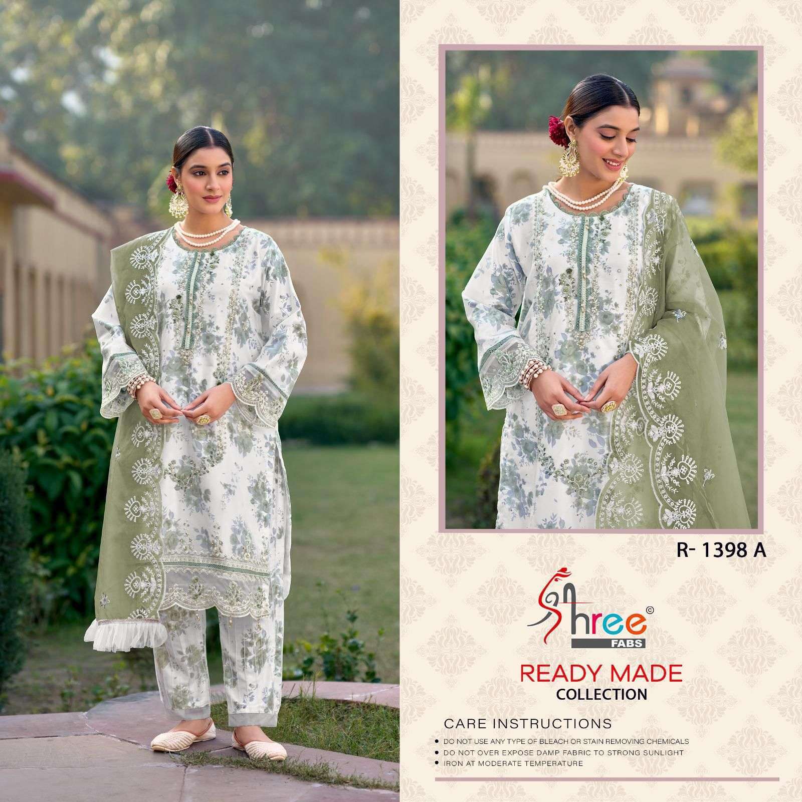 SHREE FAB R 1398 COLORS HEAVY ORGANZA PAKISTANI READYMADE SUIT WHOLESALER 2025