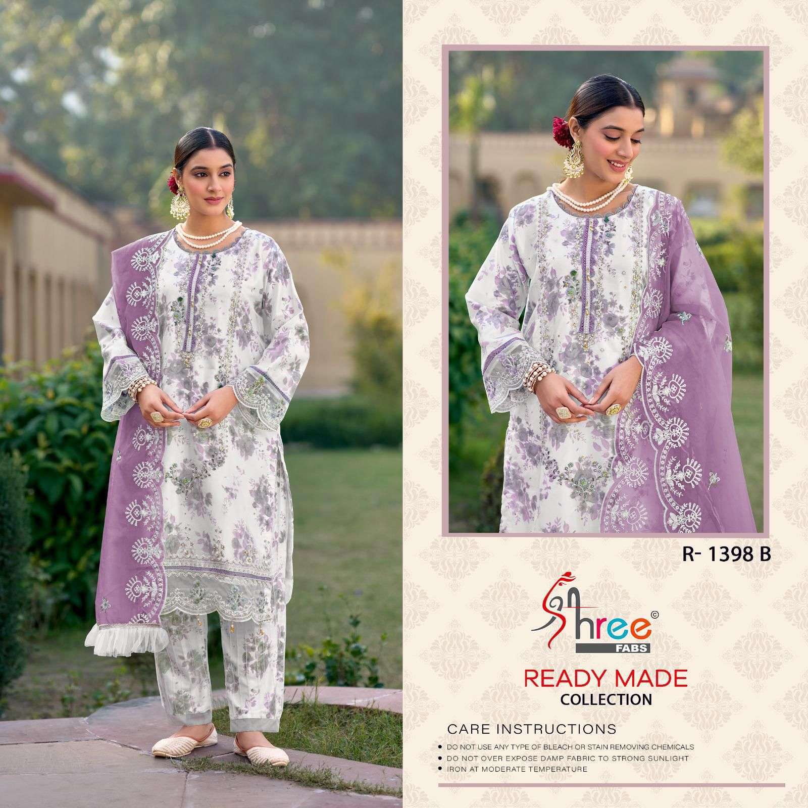 SHREE FAB R 1398 COLORS HEAVY ORGANZA PAKISTANI READYMADE SUIT WHOLESALER 2025