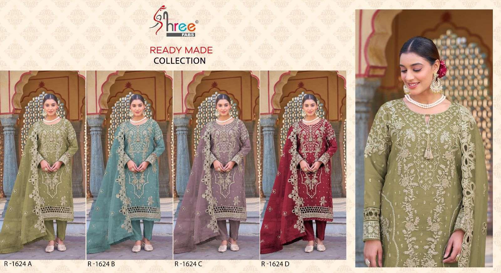 SHREE FAB R 1624 COLORS READYMADE ORGANZA SUIT DESIGNER PAKISTANI CONCEPT COLLECTION