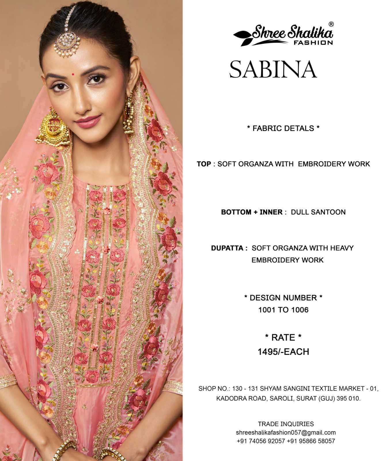 SHREE SHALIKA SABINA SOFT ORGANZA PARTYWEAR SALWER SUIT CATALOGUE SUPPLIER 2025