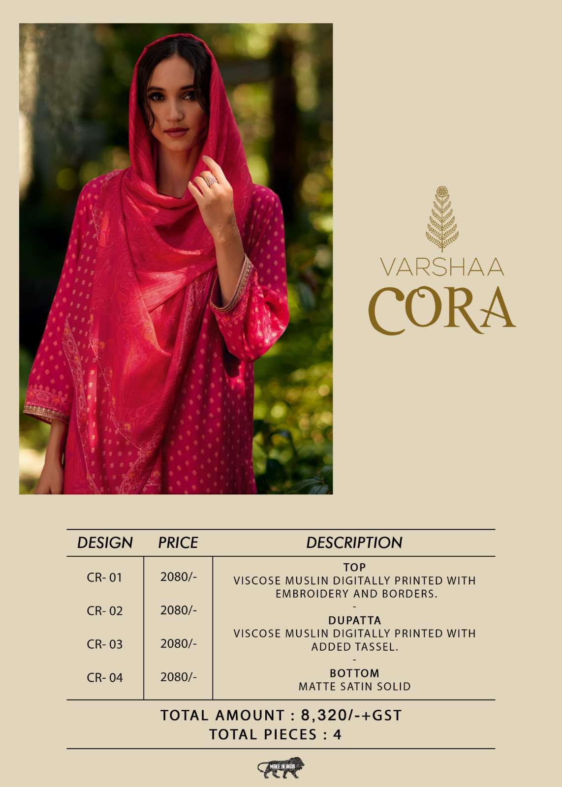 VARSHA CORA EXCLUSIVE DESIGNER MUSLIN SUIT CATALOG WHOLESALER 2025