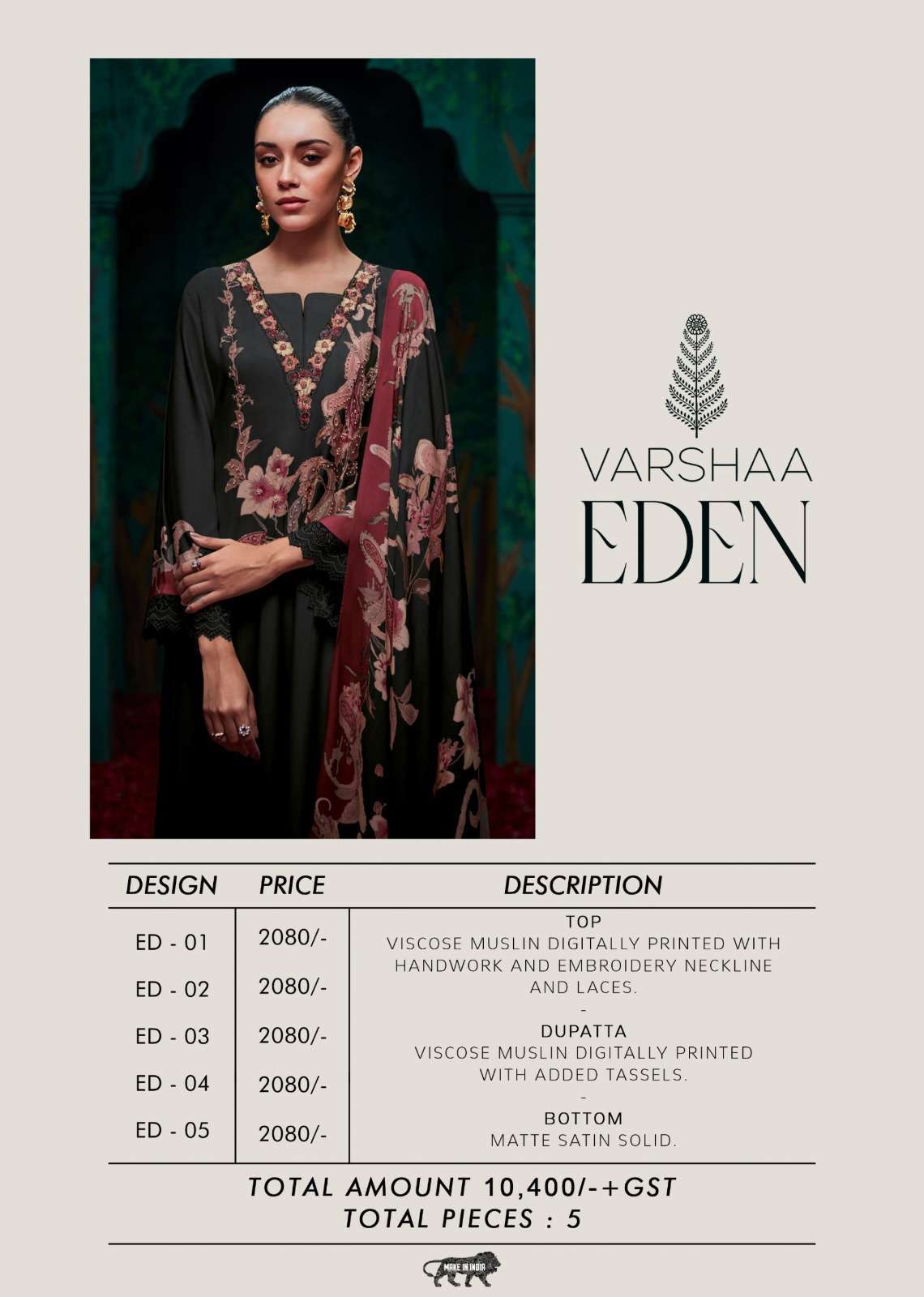VARSHA EDEN VISCOSE MUSLIN DIGITAL PRINTED LADIES SUIT CATALOGUE WHOLESALE PRICE 2025