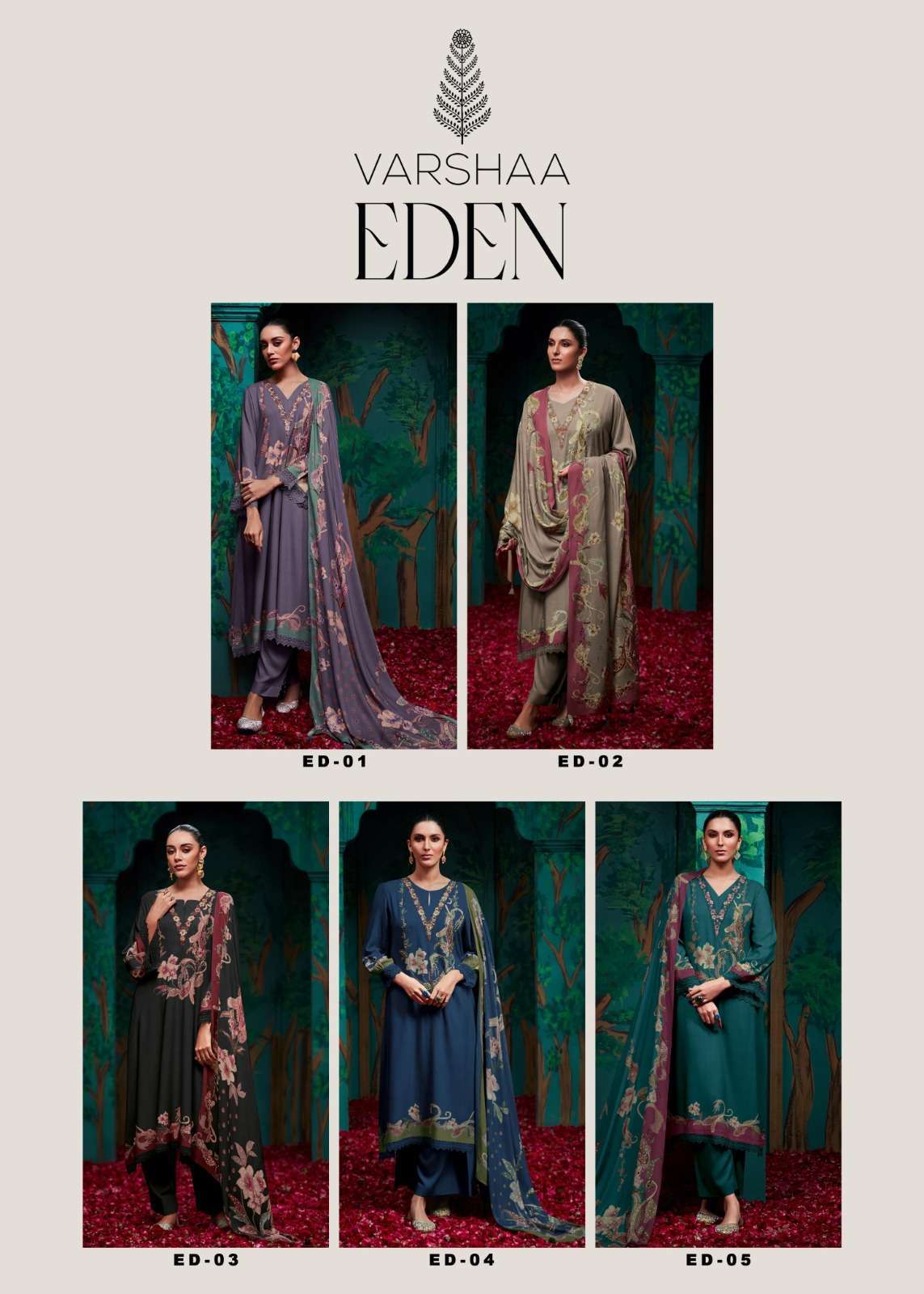 VARSHA EDEN VISCOSE MUSLIN DIGITAL PRINTED LADIES SUIT CATALOGUE WHOLESALE PRICE 2025