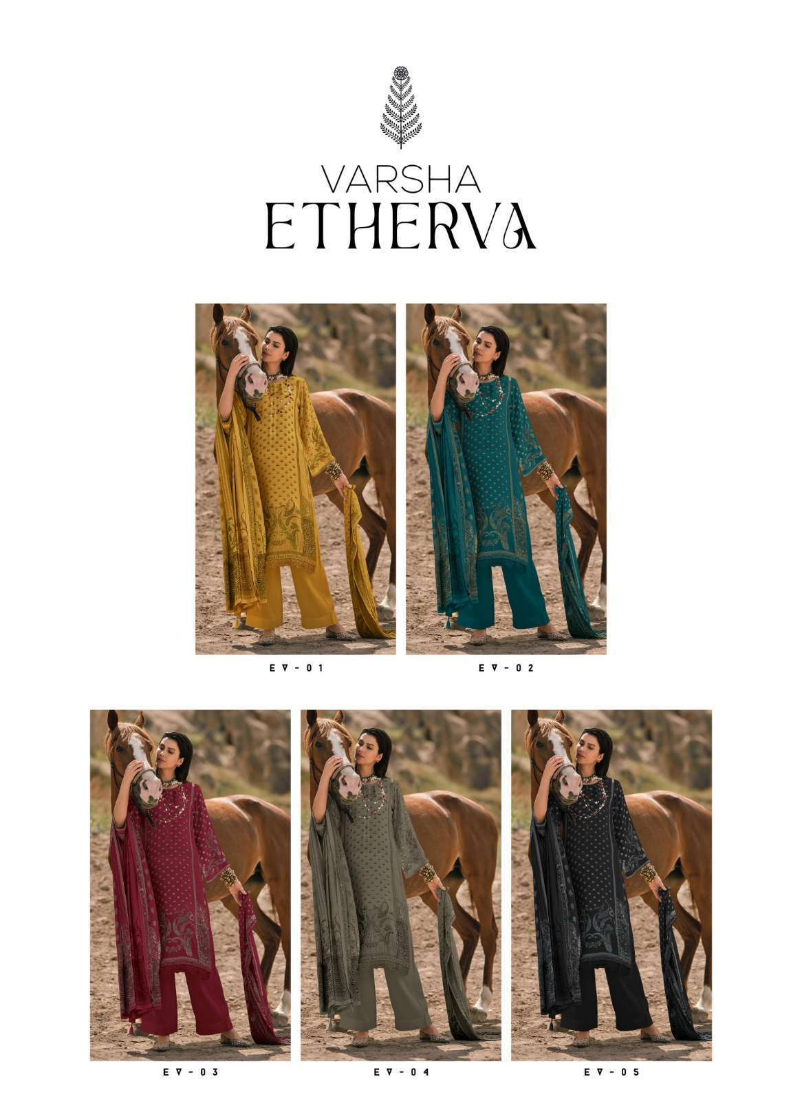 VARSHA ETHERVA MUSLIN SILK DIGITAL PRINTED LADIES SUIT CATALOGUE WHOLESALER 2025