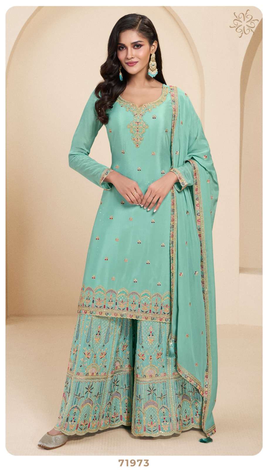 VINAY FASHION KULEESH SUNDARI SHARARA STYLE CHINON SUIT CATALOG EXPORTER 2025