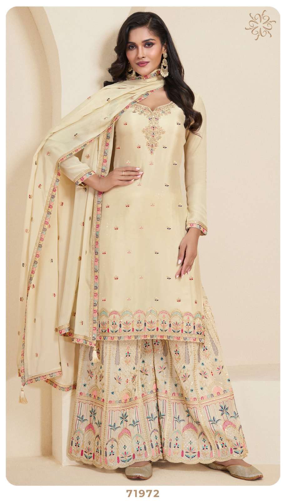 VINAY FASHION KULEESH SUNDARI SHARARA STYLE CHINON SUIT CATALOG EXPORTER 2025