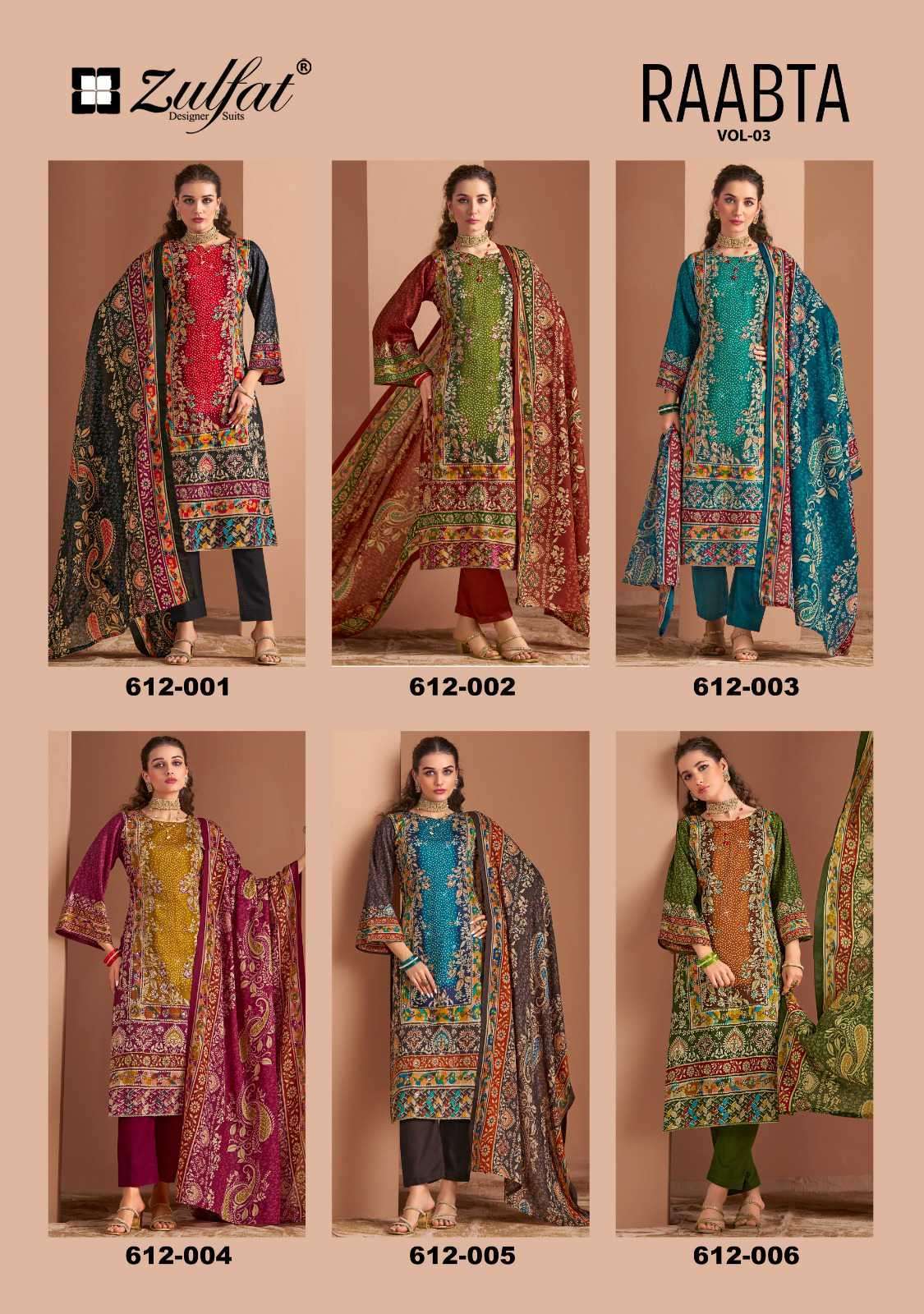 ZULFAT RAABTA VOL 3 PURE JAM COTTON SALWER SUIT CATALOGUE BEST RATE 