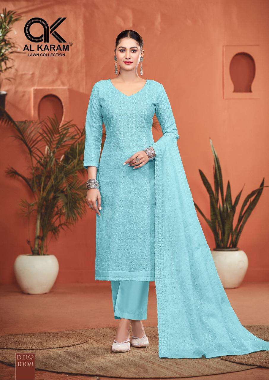 AL KARAM GUZARISH HEAVY SCHIFFLI WORK COTTON SUIT CATALOG 2025