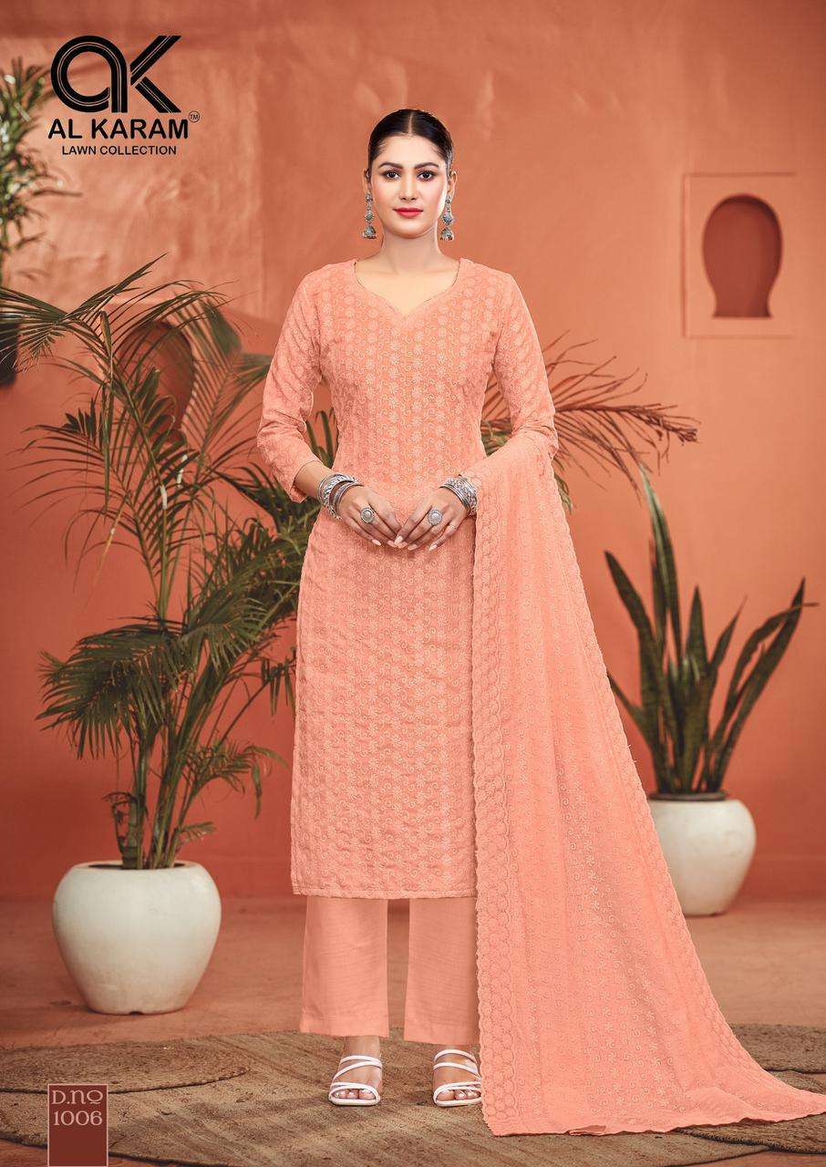 AL KARAM GUZARISH HEAVY SCHIFFLI WORK COTTON SUIT CATALOG 2025