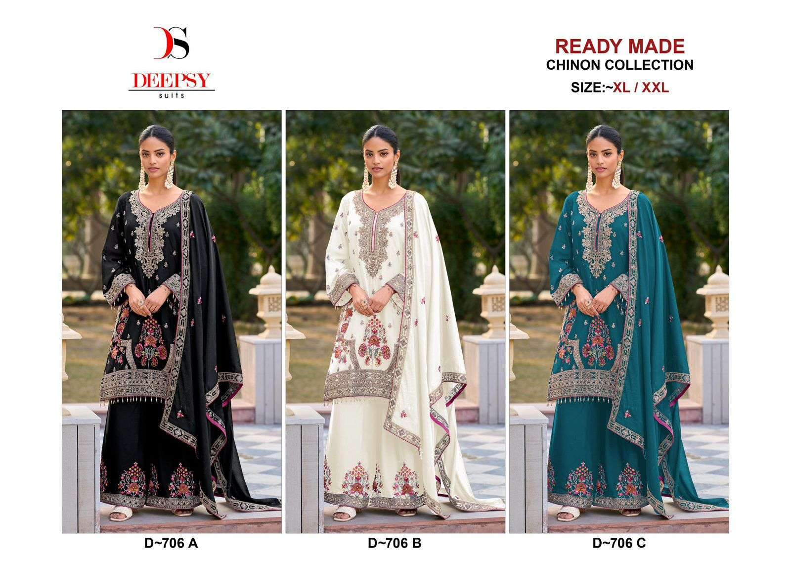 DEEPSY D 706 COLORS PURE CHINON DESIGNER READYMADE PAKISTANI SUIT DEALER 2025