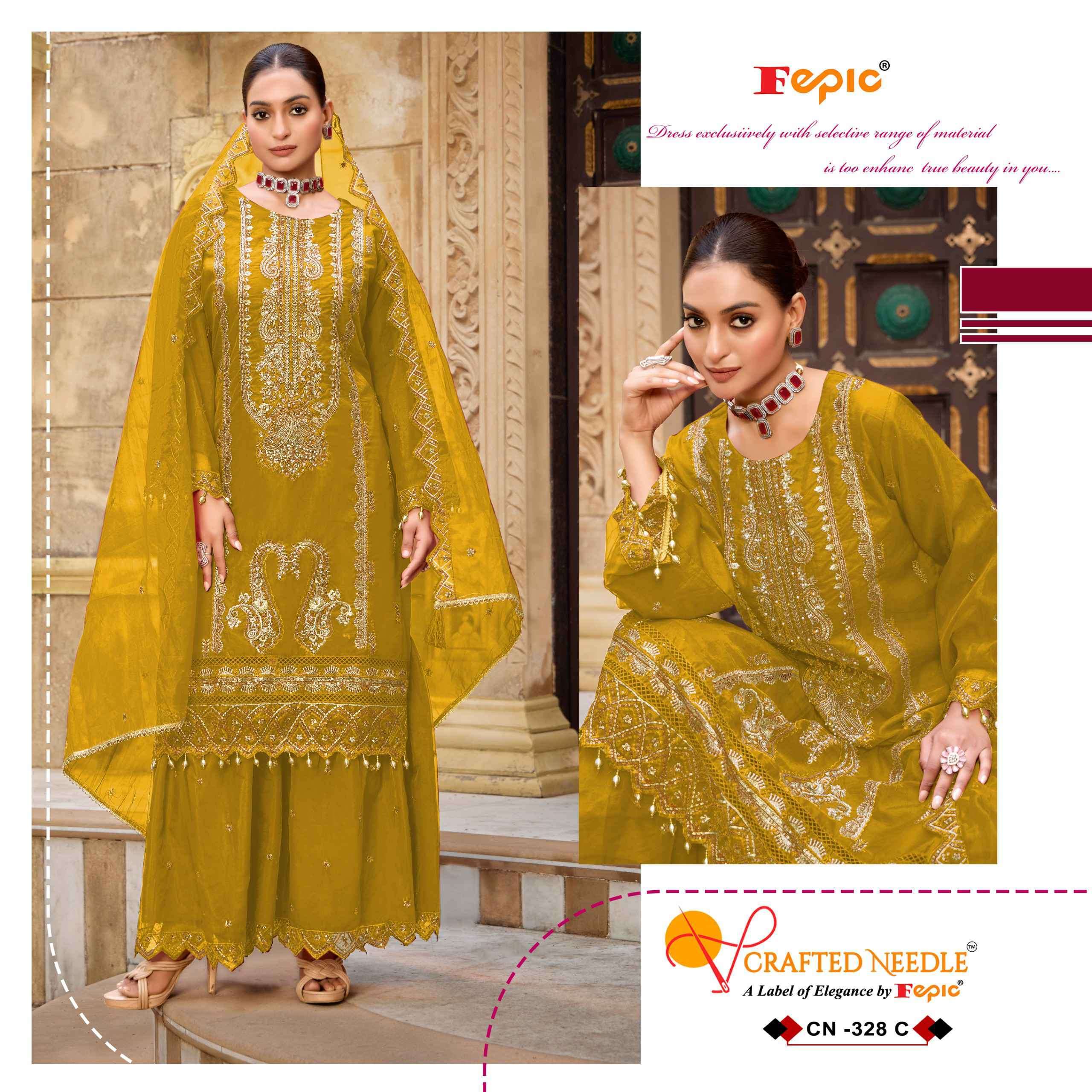 FEPIC CN 328 COLORS DESIGNER PAKISTANI ORGANZA READYMADE SUTI COLLECTION BEST RATE DEALER 2025