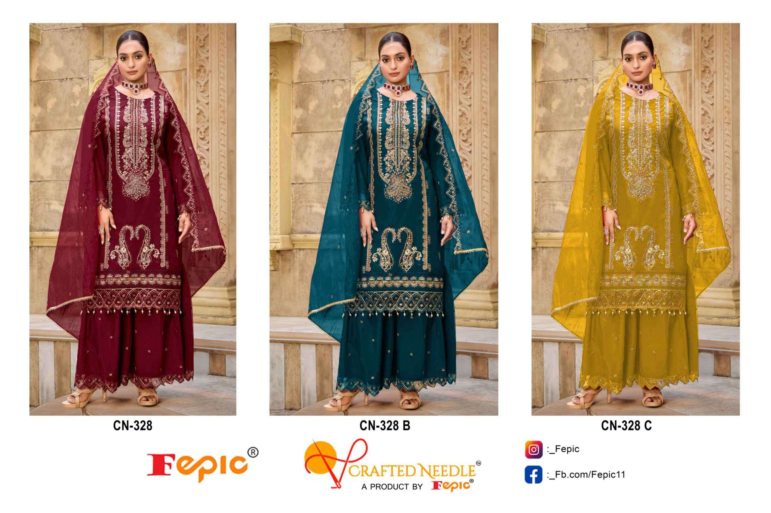 FEPIC CN 328 COLORS DESIGNER PAKISTANI ORGANZA READYMADE SUTI COLLECTION BEST RATE DEALER 2025