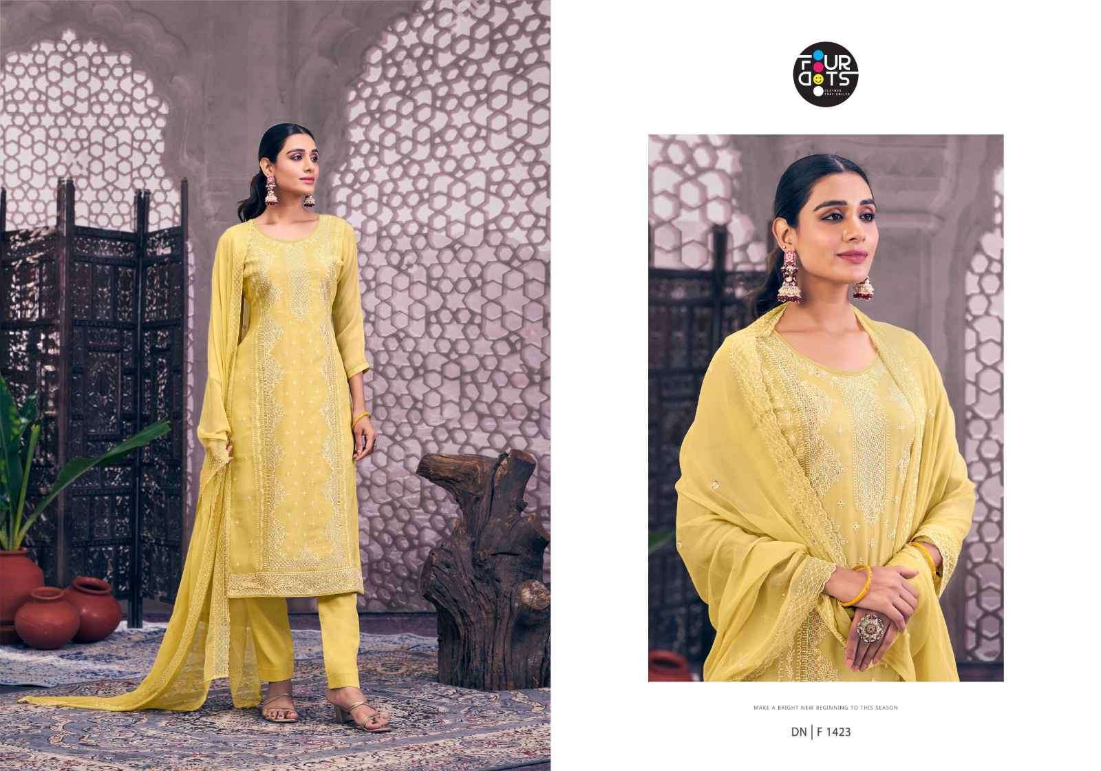 FOUR DOTS DHRITI ORGANZA DESIGNER LADIES SUIT CATALOG BEST RATE 