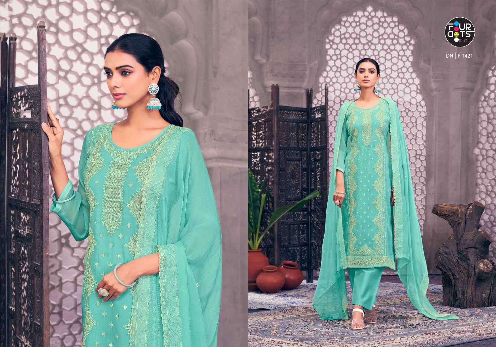 FOUR DOTS DHRITI ORGANZA DESIGNER LADIES SUIT CATALOG BEST RATE 
