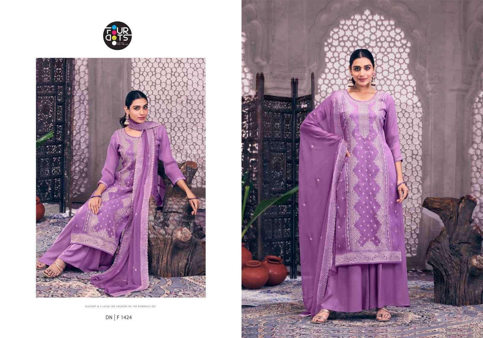 FOUR DOTS DHRITI ORGANZA DESIGNER LADIES SUIT CATALOG BEST RATE 