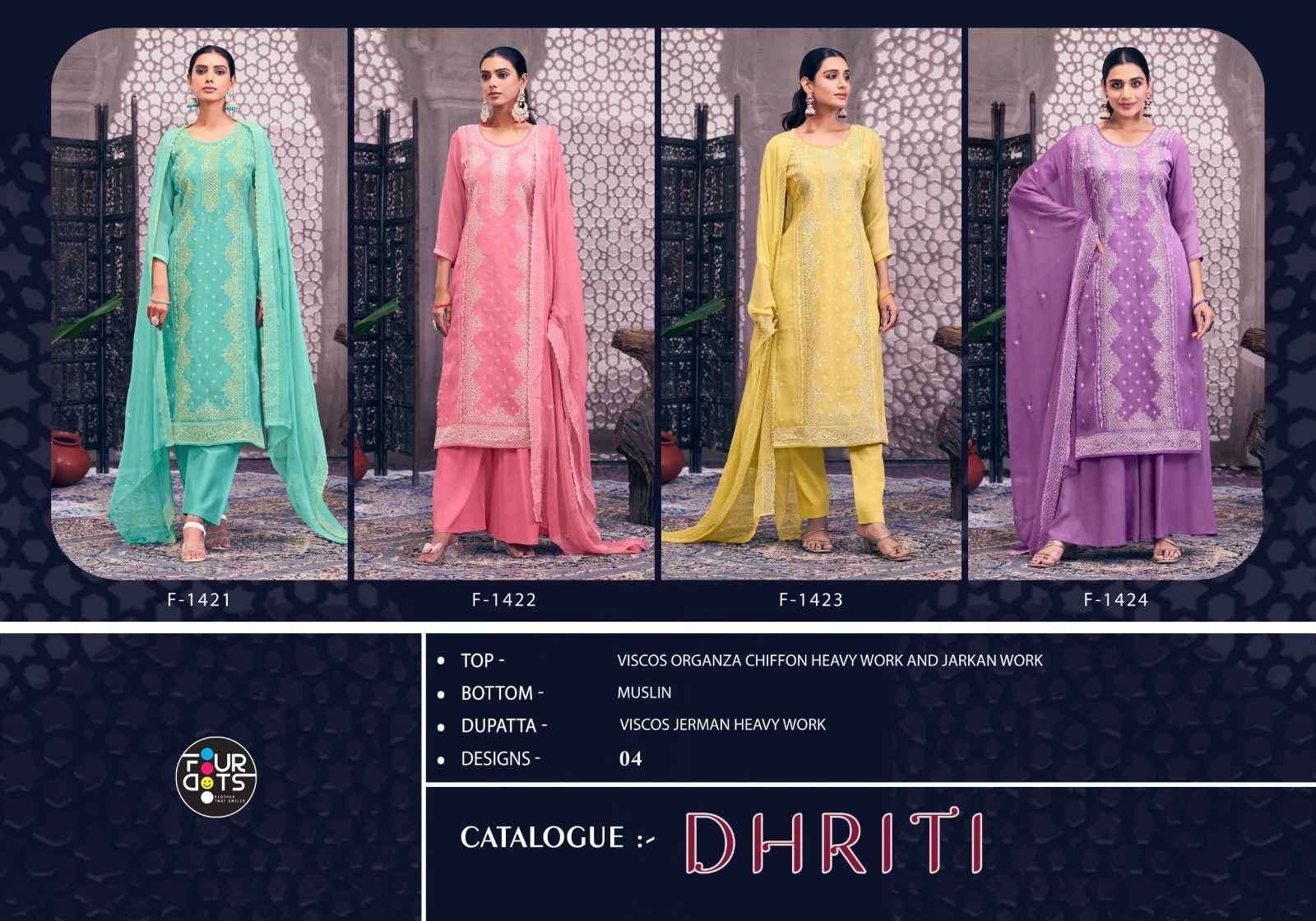 FOUR DOTS DHRITI ORGANZA DESIGNER LADIES SUIT CATALOG BEST RATE 