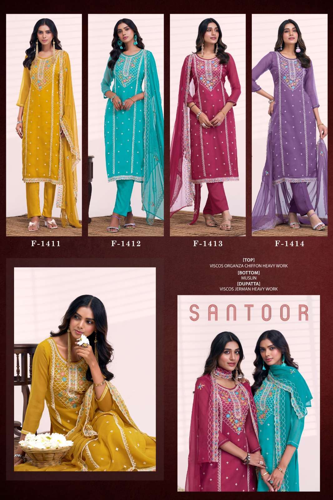 FOURDOTS SANTOOR ORGANZA CHIFFON SUIT CATALOG WHOLESALER 2025
