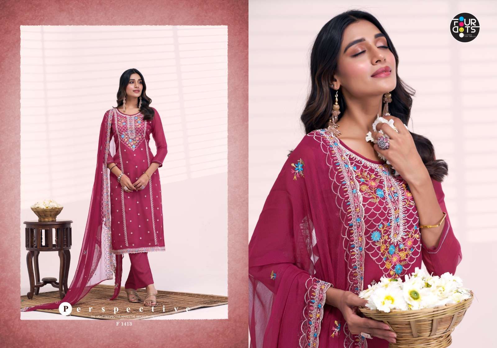FOURDOTS SANTOOR ORGANZA CHIFFON SUIT CATALOG WHOLESALER 2025
