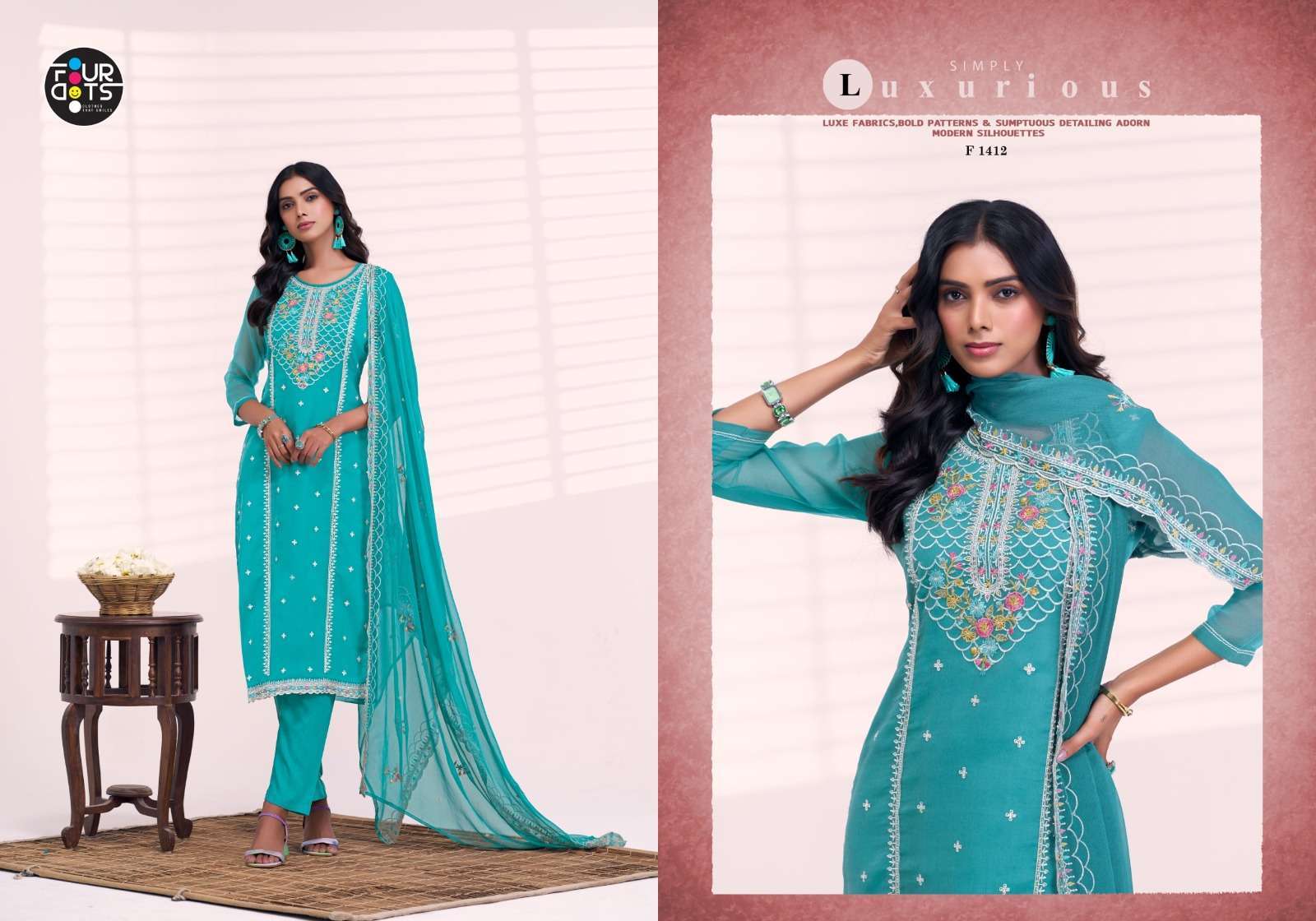 FOURDOTS SANTOOR ORGANZA CHIFFON SUIT CATALOG WHOLESALER 2025