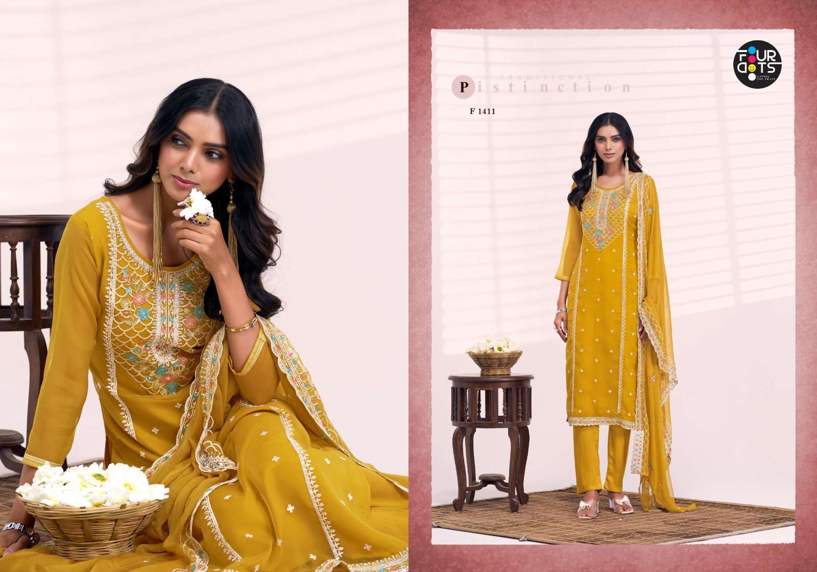 FOURDOTS SANTOOR ORGANZA CHIFFON SUIT CATALOG WHOLESALER 2025