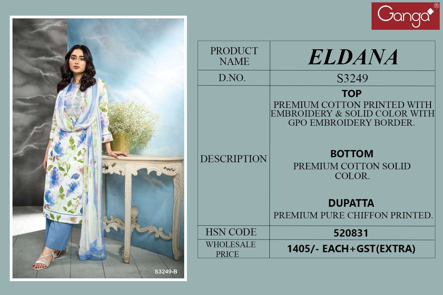 GANGA FASHION ELDANA 3249 PREMIUM COTTON SALWER KAMEEZ CATALOG EXPORTER 2025