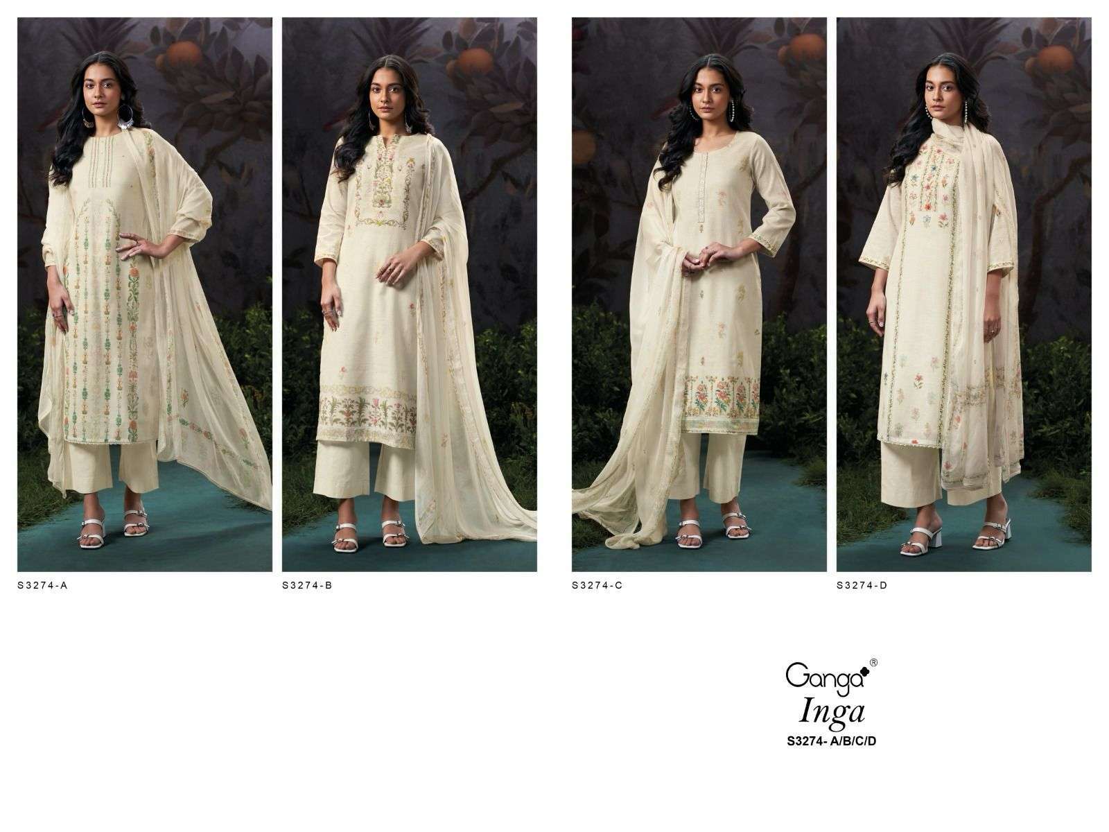 GANGA FASHION INGA 3274 COTTON LINEN SUIT CATALOGUE BEST RATE DEALER 2025
