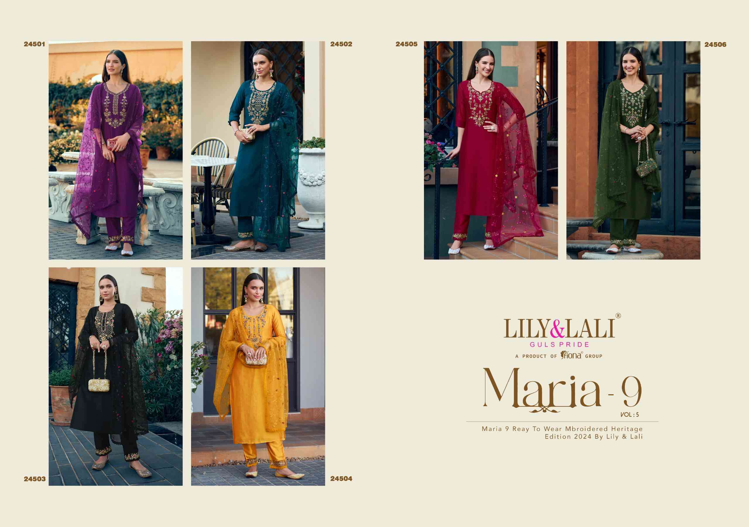 LILY AND LALI MARIA 9 VOL 5 KURTI BOTTOM WITH DUPATTA LATEST CATALOGUE WHOLESALE PRICE 