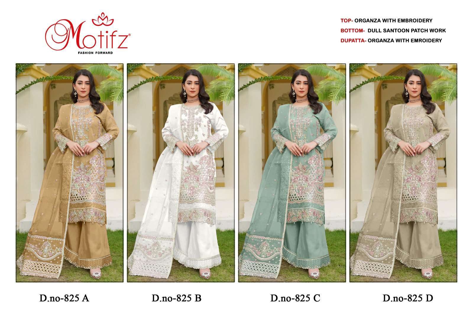 MOTIFZ 825 COLORS FANCY WORK PAKISTANI STYLISH LADIES SUIT WHOLESALER 2025