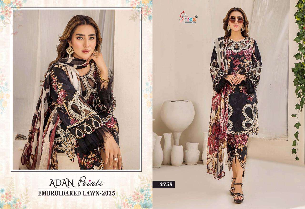 SHREE FAB ADAN PRINTS EMBROIDERED LAWN 2025 CATALOGUE WHOLESALER 